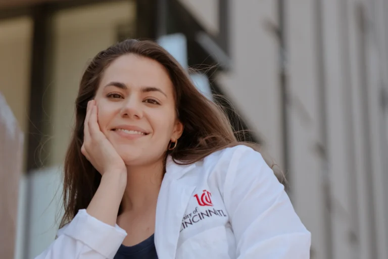 woman smiling into camera branding session at university of cincinnati ohio