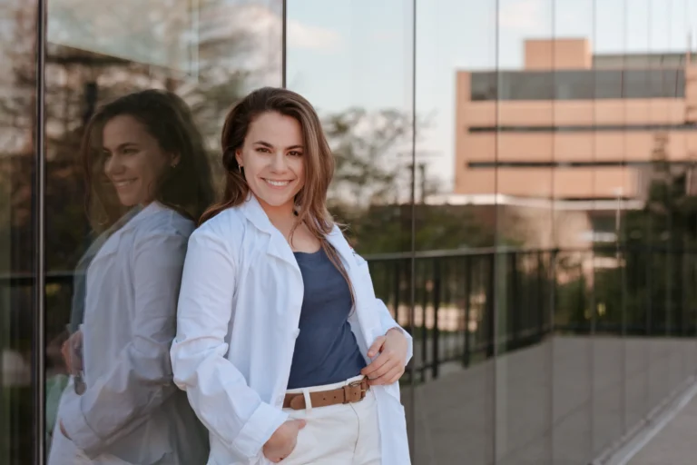 woman smiling into camera branding session at university of cincinnati ohio