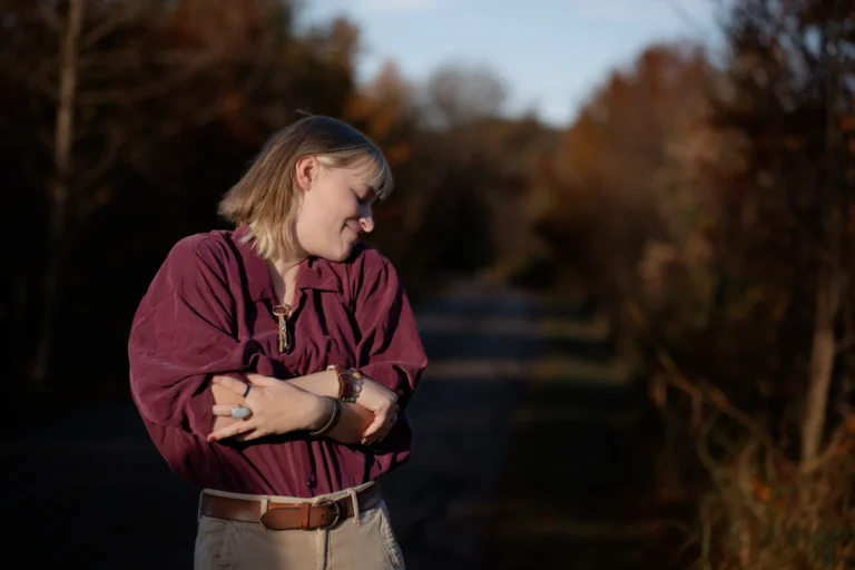 portrait of a woman during a fall senior photo session near mariemont ohio