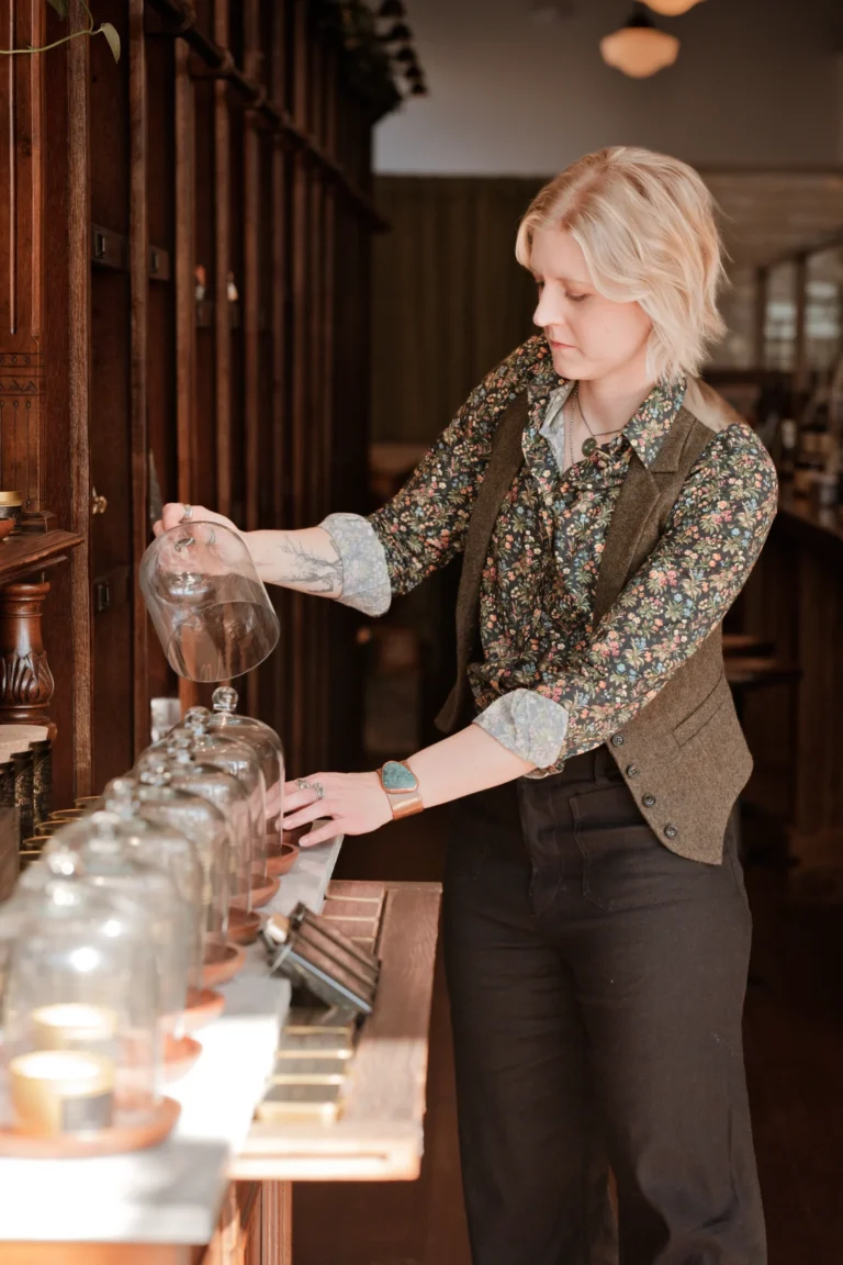 woman fixing bell jar branding session newport kentucky