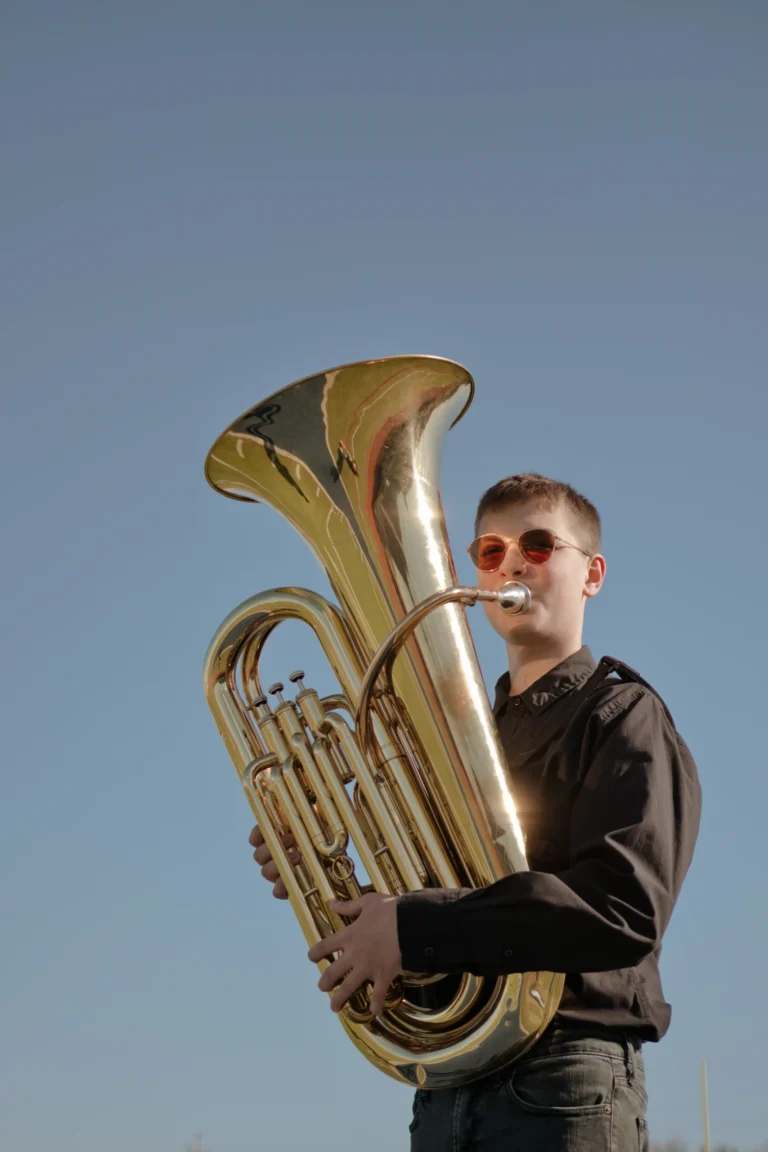 senior photo session at West Clermont High School Batavia ohio student playing a trumpet